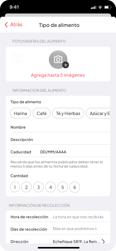 CornerPeople empty food donation form