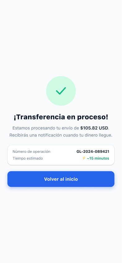 Global66 transfer processing confirmation screen