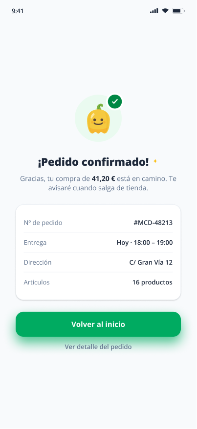 Mercadona order confirmation after completing the Paco-assisted journey