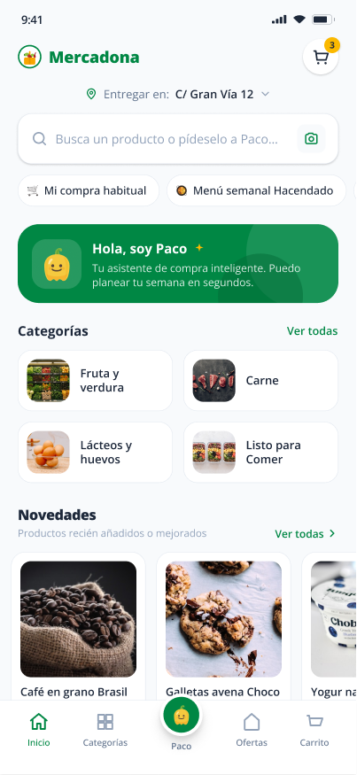 Mercadona home screen featuring Paco