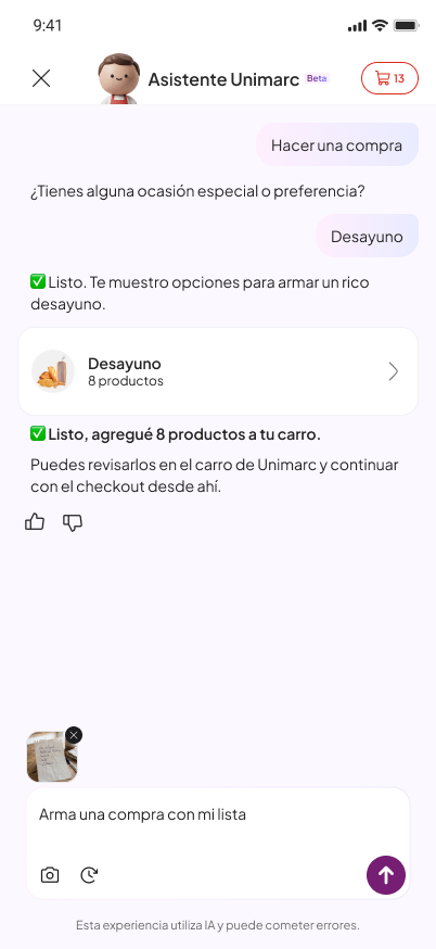 Carga de una lista en foto