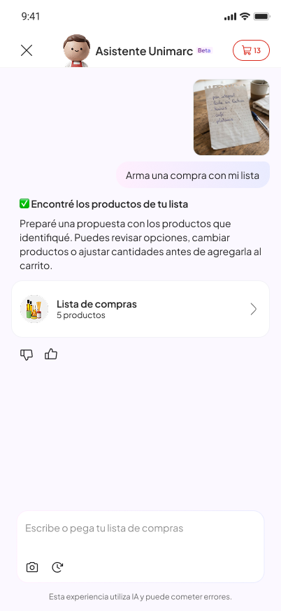 Productos reconocidos desde una lista