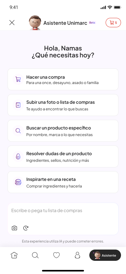 Pantalla inicial del Asistente Unimarc